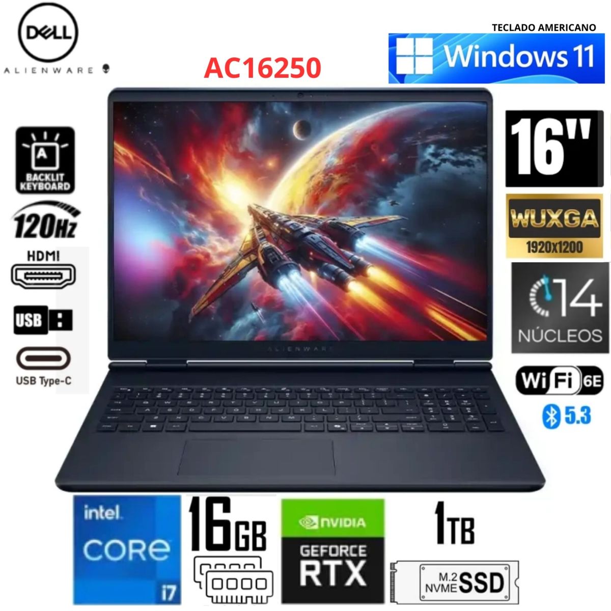 Dell - DELL ALIENWARE AURORA 16 AC16250 GAMING Core 7 240H 1TB SSD 16GB 16"  120Hz WIN11  RTX 5050