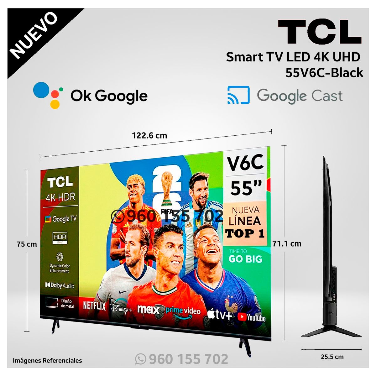 TCL - Televisor TCL 55 LED 4K UHD 55V6C Google TV - Modelo Nuevo