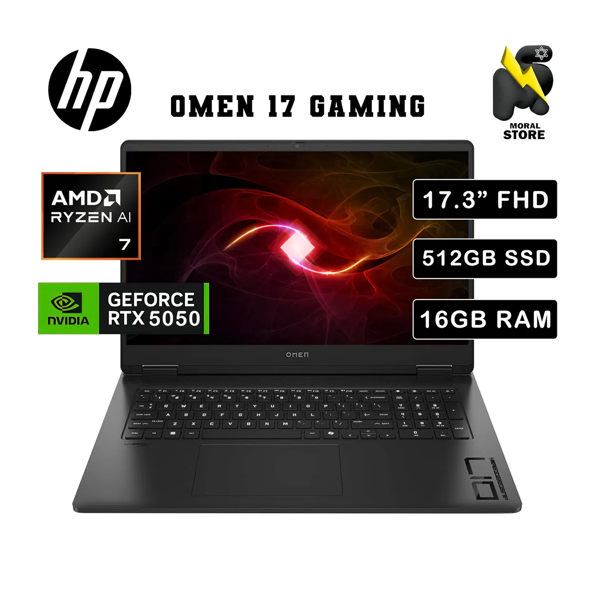HP - LAPTOP HP OMEN 17-DB1500NR / AMD RYZEN AI 7 350 /16 GB RAM /512 GB  SSD /RTX5050-8GB/ 17.3 FHD.