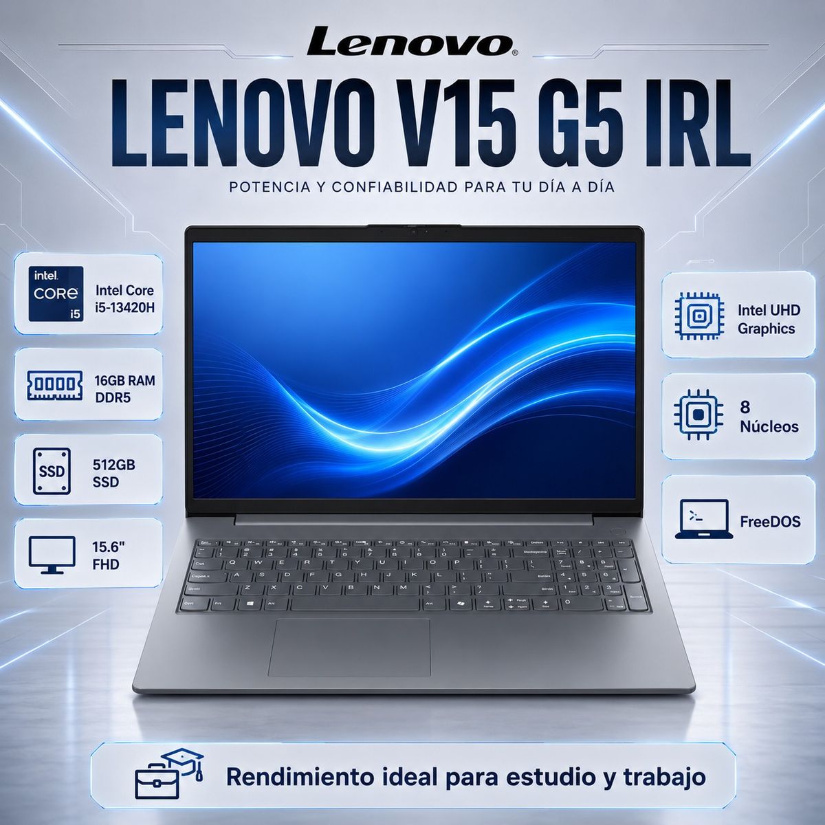 LENOVO - Laptop Lenovo V15 G5 IRL i5-13420H 16GB 512GB SSD 15.6 Luna Grey FreeDOS