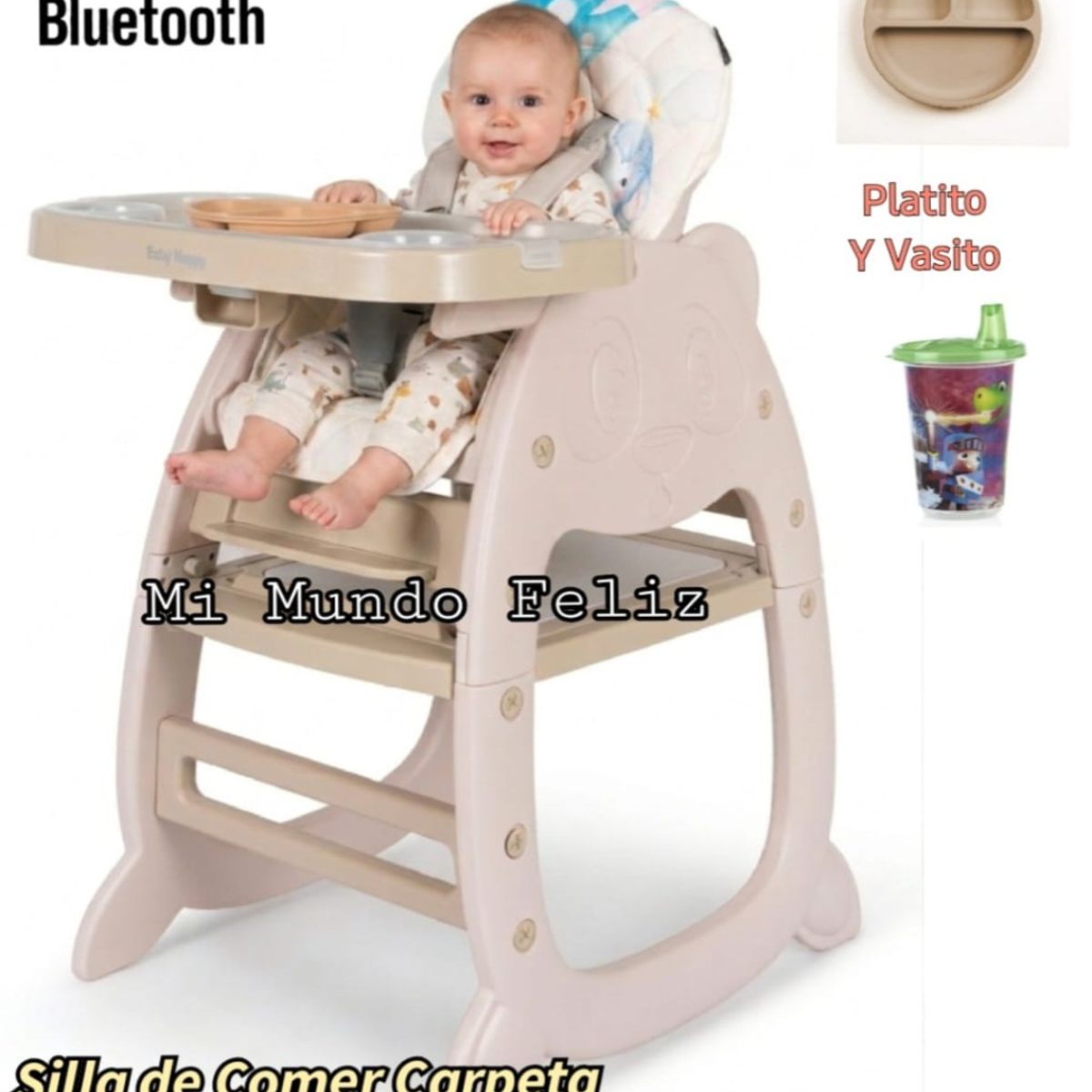 BABY HAPPY - Silla de Comer Modelo Pandita Beige con Platito