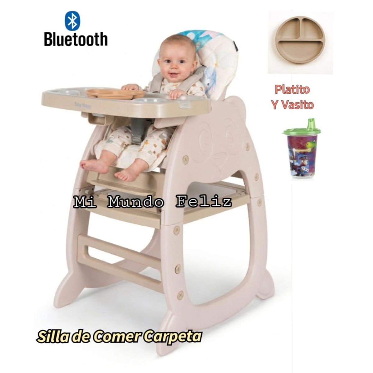 BABY HAPPY - Silla de Comer Modelo Pandita Beige con Platito