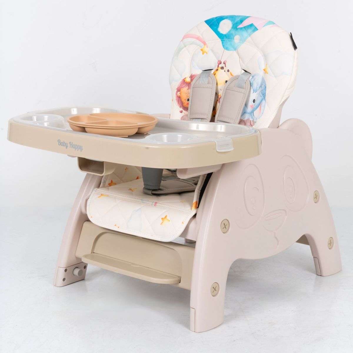 BABY HAPPY - Silla de Comer Modelo Pandita Beige con Platito