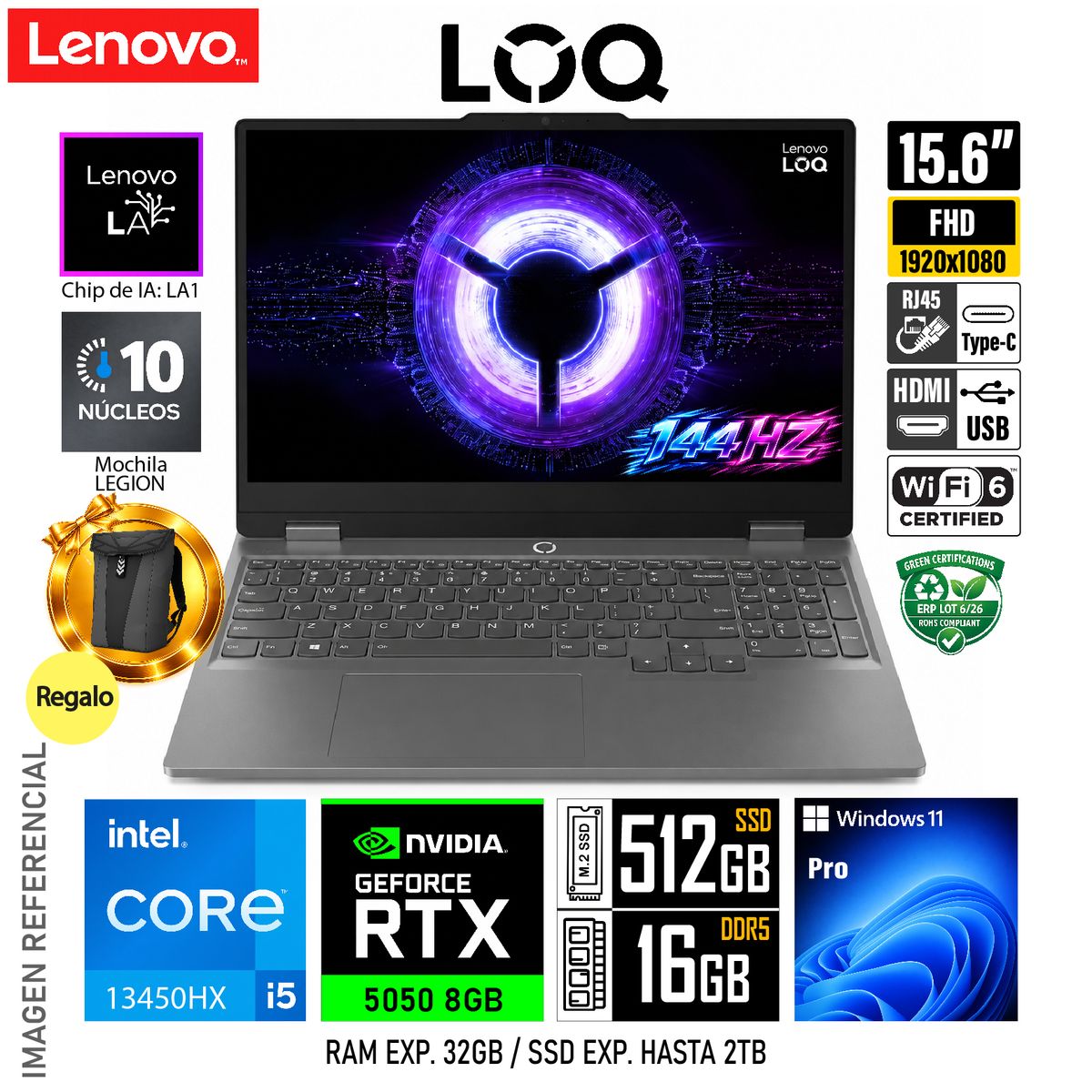 LENOVO - Laptop LOQ Essential 15IRX11 (Pantalla 15.6" FHD 144Hz) Intel i5 / RAM 16GB / SSD 512GB / RTX 5050 8GB