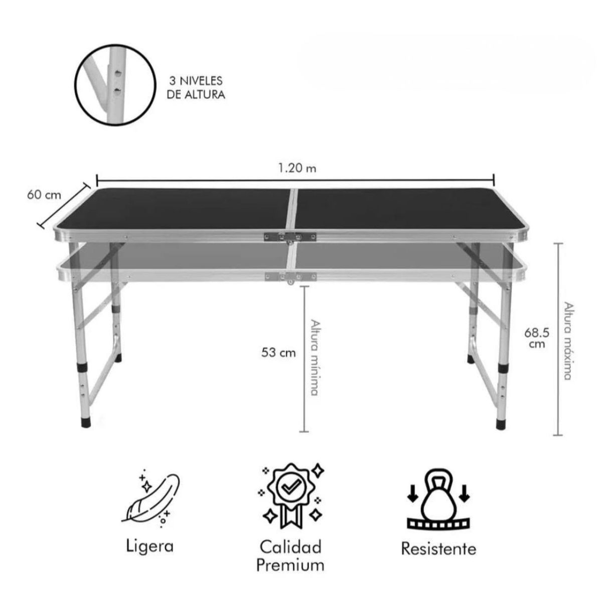 OEM - Mesa Portátil Plegable de Camping Picnic con Manija 60x120