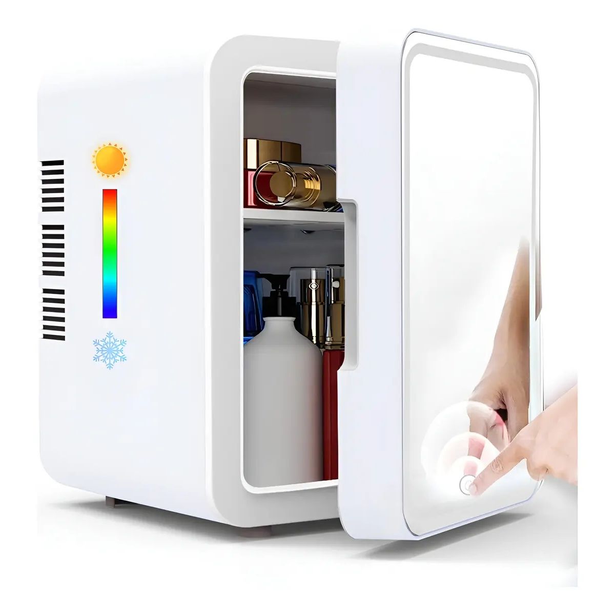 GENERICO - Mini Refrigerador con Espejo y Luz LED Portátil y Ajustable