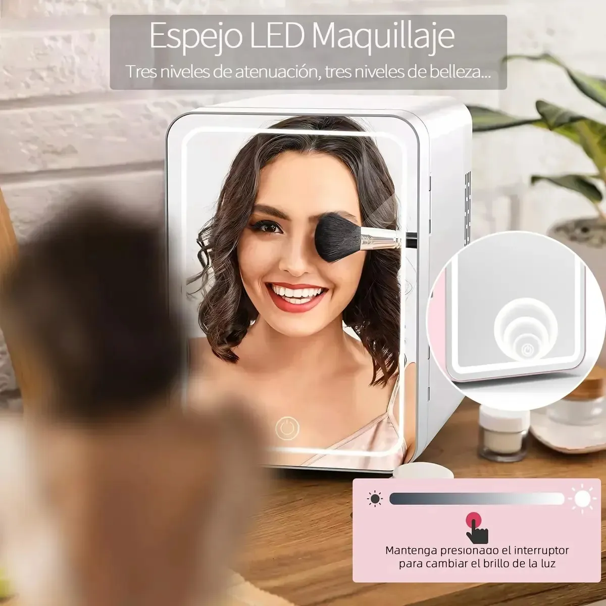 GENERICO - Mini Refrigerador con Espejo y Luz LED Portátil y Ajustable