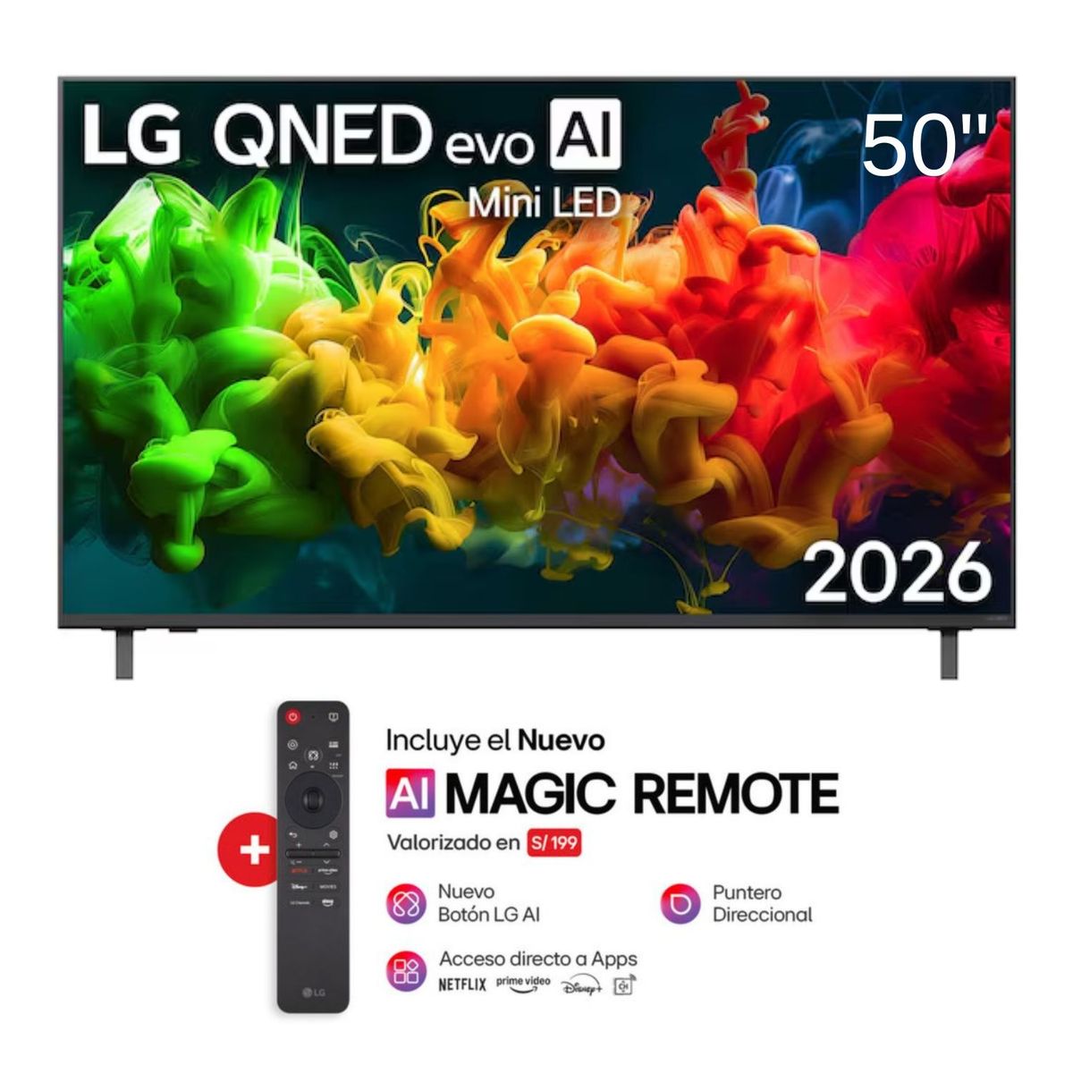 LG - Televisor LG 50" AI QNED evo Mini LED 4K Smart TV 50QNED80BSG - 2026