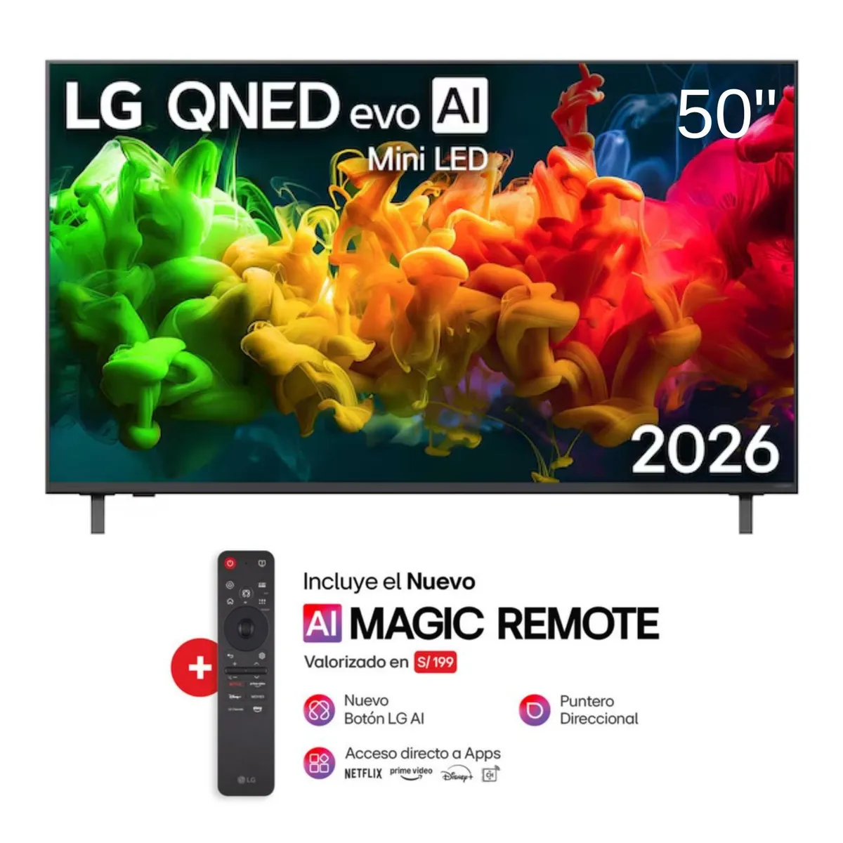 LG - Televisor LG 50" AI QNED evo Mini LED 4K Smart TV 50QNED80BSG - 2026