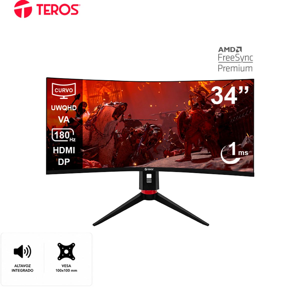 Teros - Monitor Gamer Curvo TEROS TE-3412G 34 UWQHD 180Hz 1ms FreeSync Premium
