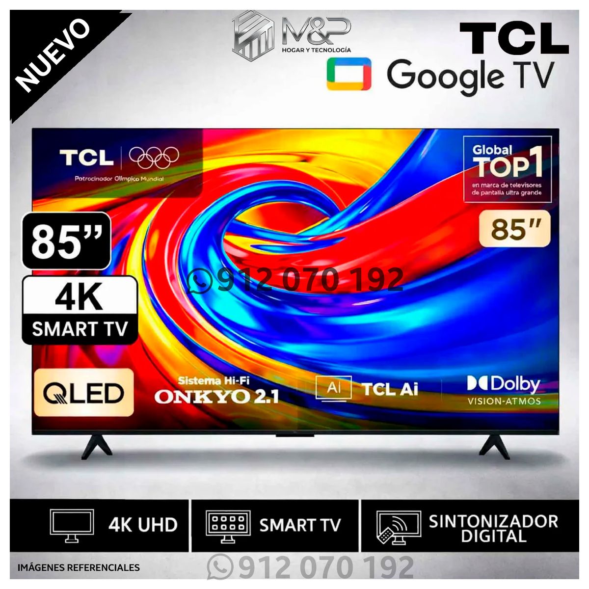 TCL - Televisor TCL 85'' QLED 4K UHD PREMIUM 85P7L Google TV 2026