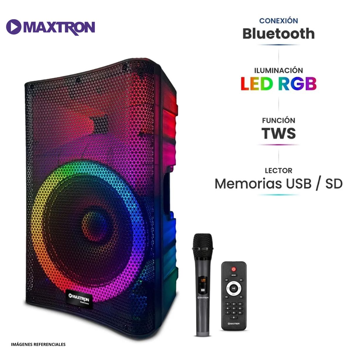 MAXTRON - Parlante Semi Profesional Maxtron con Control Remoto MX-1501 Rainbow Boufer 15