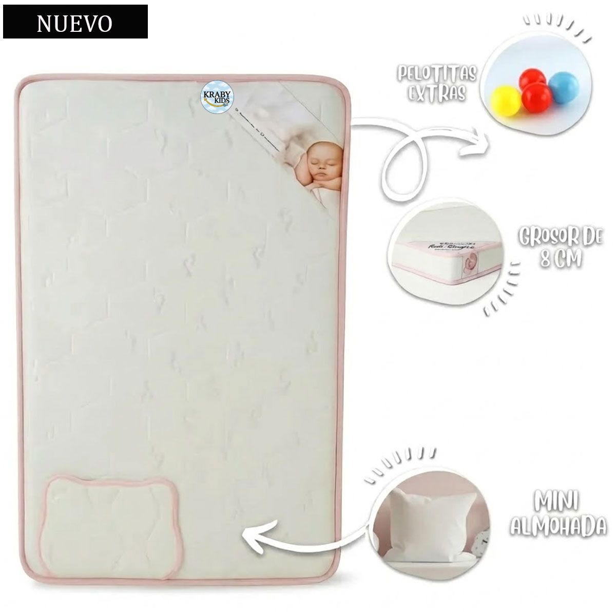 GENERICO - Colchón de Bebe para Cunas Pack and Play Rosado