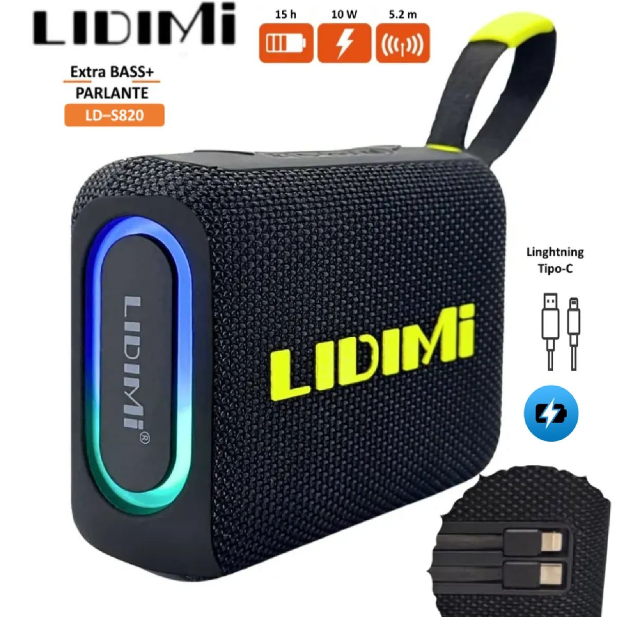 LIDIMI - Parlante Bluetooth 5.3 LIDIMI LD-S820 con Luces RGB - Negro
