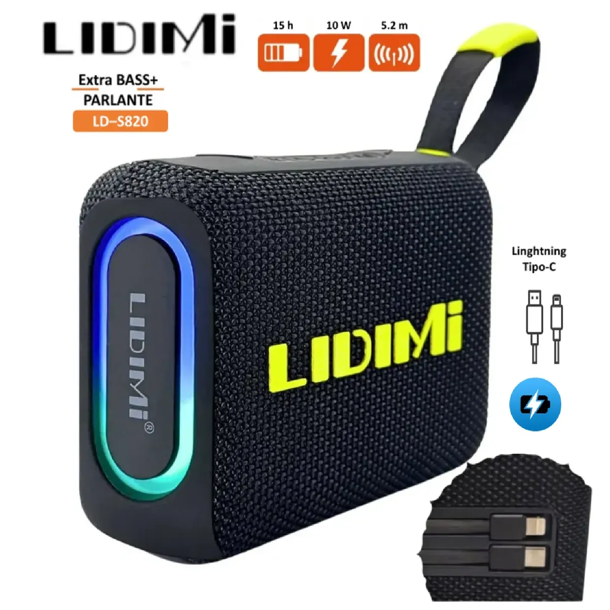 LIDIMI - Parlante Bluetooth 5.3 LIDIMI LD-S820 con Luces RGB - Negro