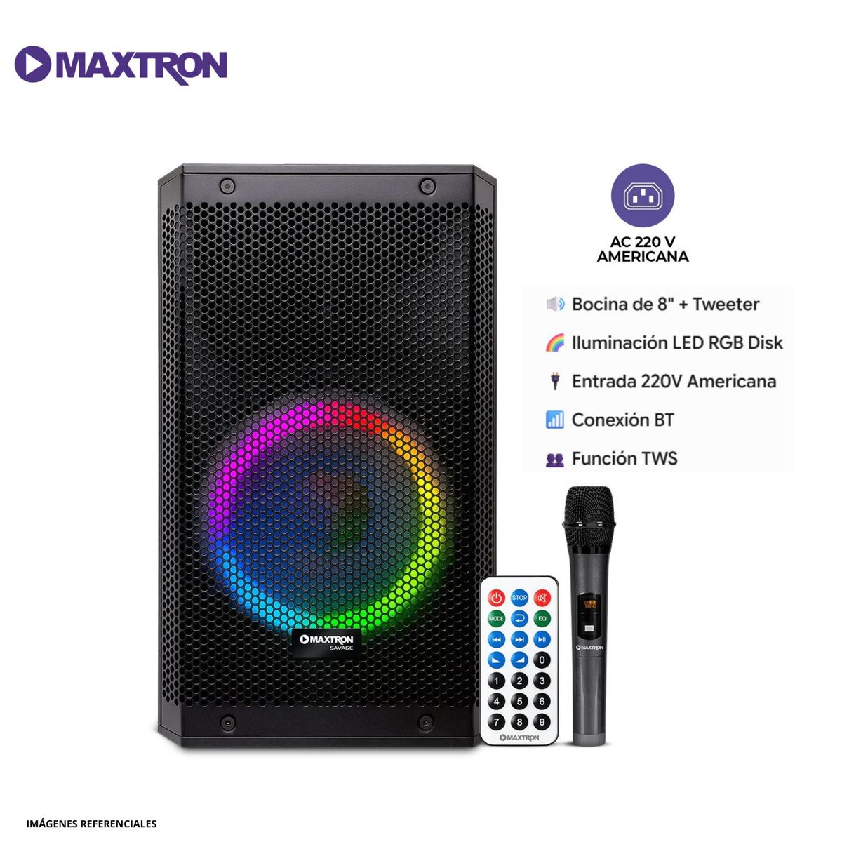 MAXTRON - Parlante Portátil Recargable Bluetooth RGB Maxtron Savage MX303 TWS