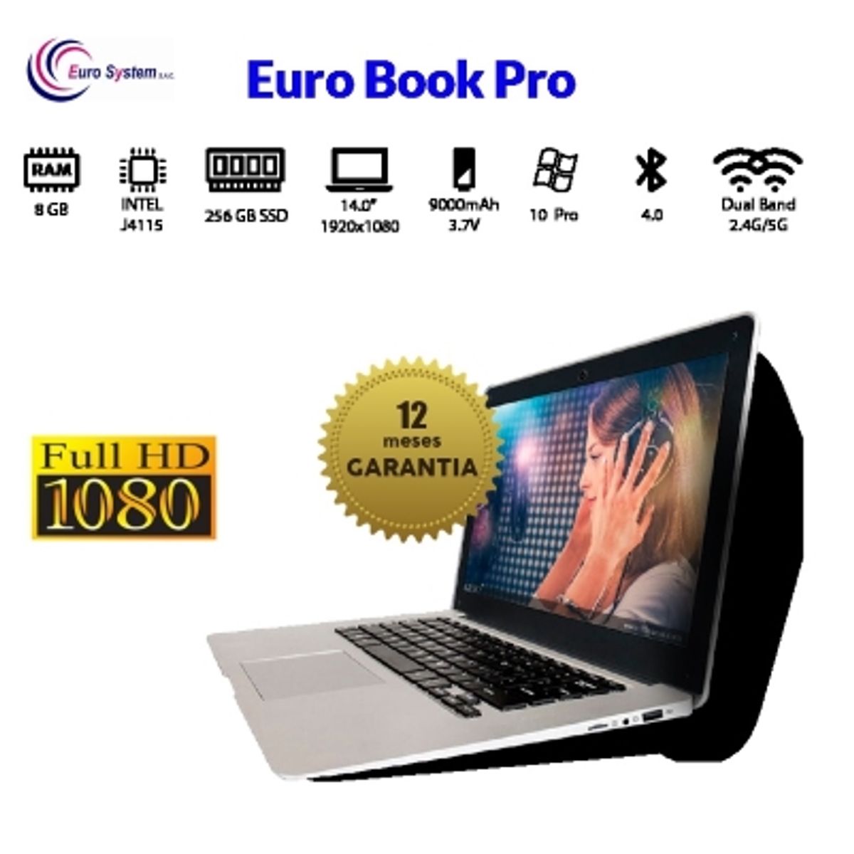EURO SYSTEM - Laptop Eurosystem Euro Book Pro 8GB RAM 256GB SSD INTEL J4115 W10 PRO