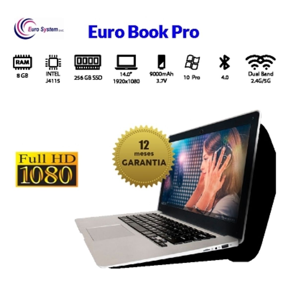 EURO SYSTEM - Laptop Eurosystem Euro Book Pro 8GB RAM 256GB SSD INTEL J4115 W10 PRO