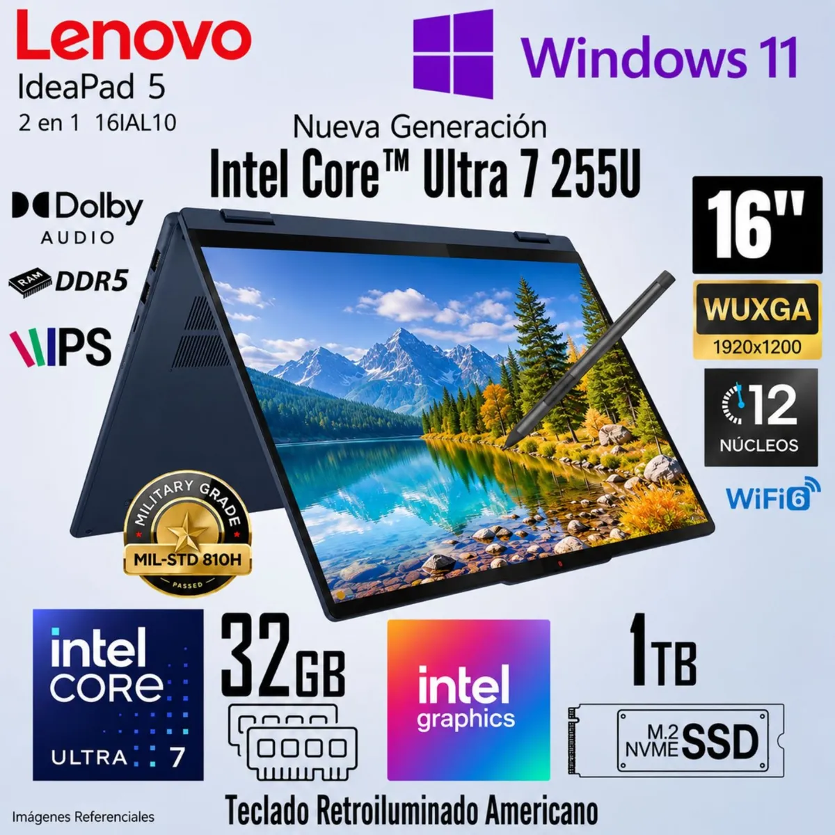 LENOVO - Laptop Lenovo IdeaPad 5 2 en 1 16IAL10 Intel Core Ultra 7 255U 32GB RAM 1TB  16" Táctil 83KS001BUS