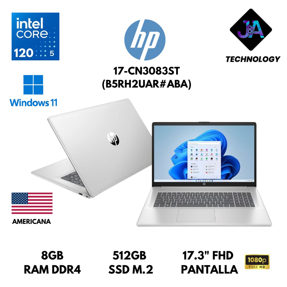 HP - LAPTOP HP 17-CN3083ST CORE 5 120U 8GB RAM 512GB SSD 17.3" FHD WIN 11 AMERICANA