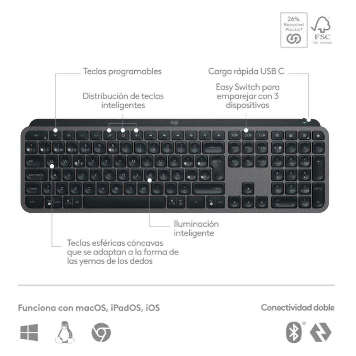 LOGITECH - Combo Logitech Teclado Mx Keys S + Mouse Mx Master 4 Grafito