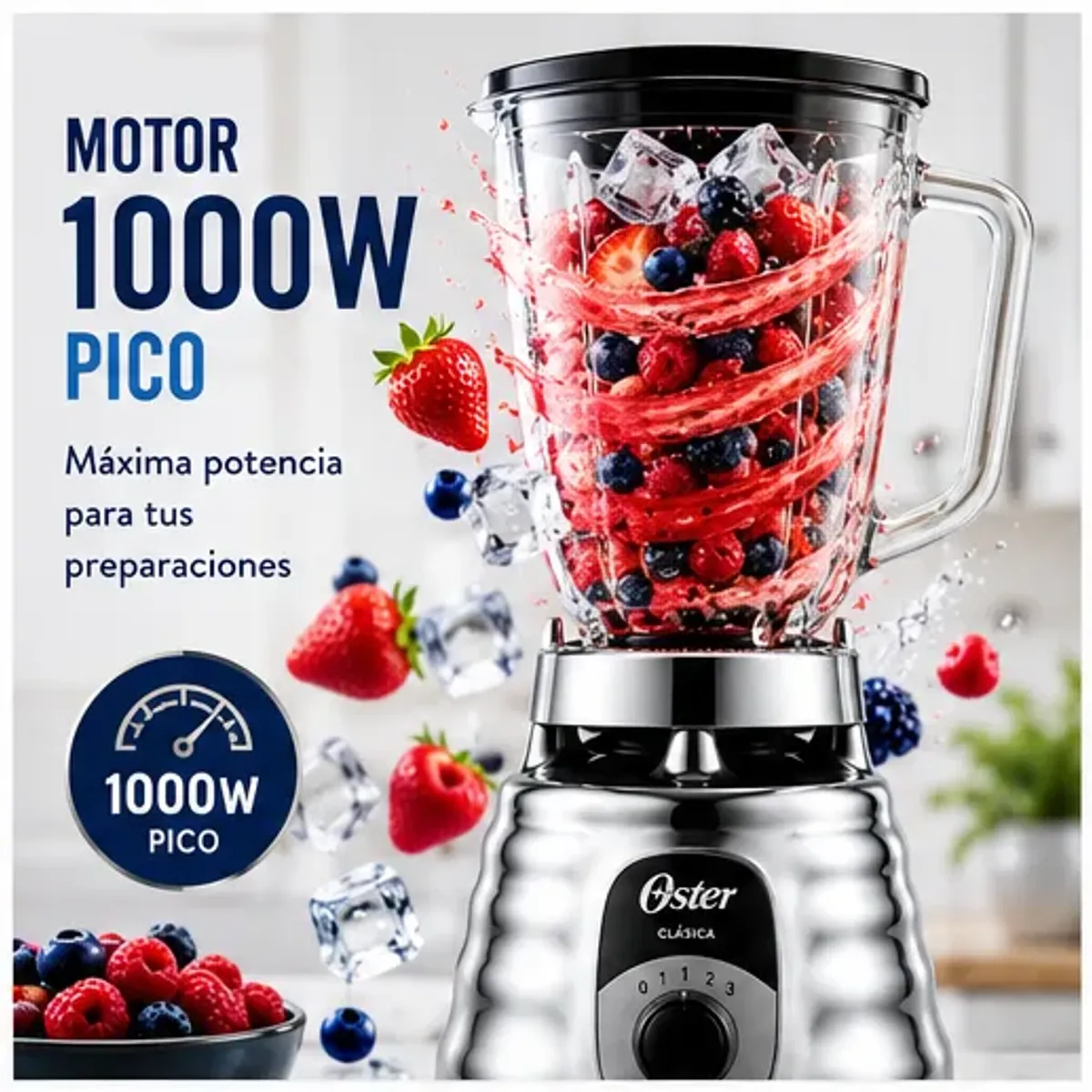 Licuadora Oster Clásica BLST4655 Cromada 3 Velocidades Vaso de Vidrio Boroclass 1.25L 1000W, marca OSTER - Foto 2