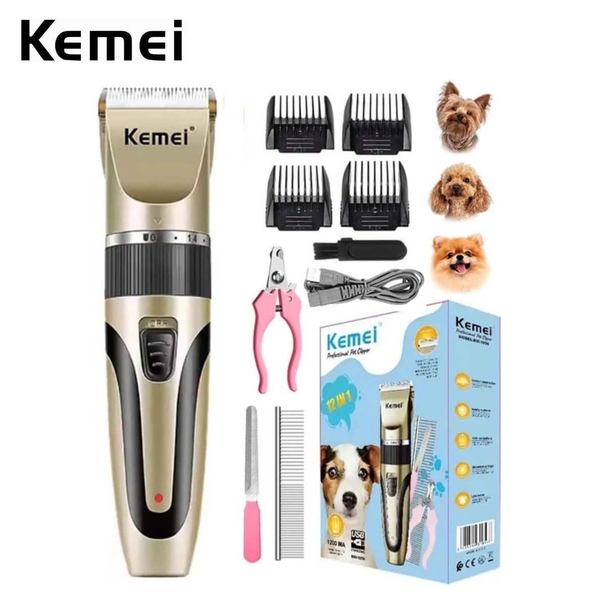 KEMEI - Maquina Cortadora Pelo de Mascota Perro Gato Recargable KEMEI KM-1056