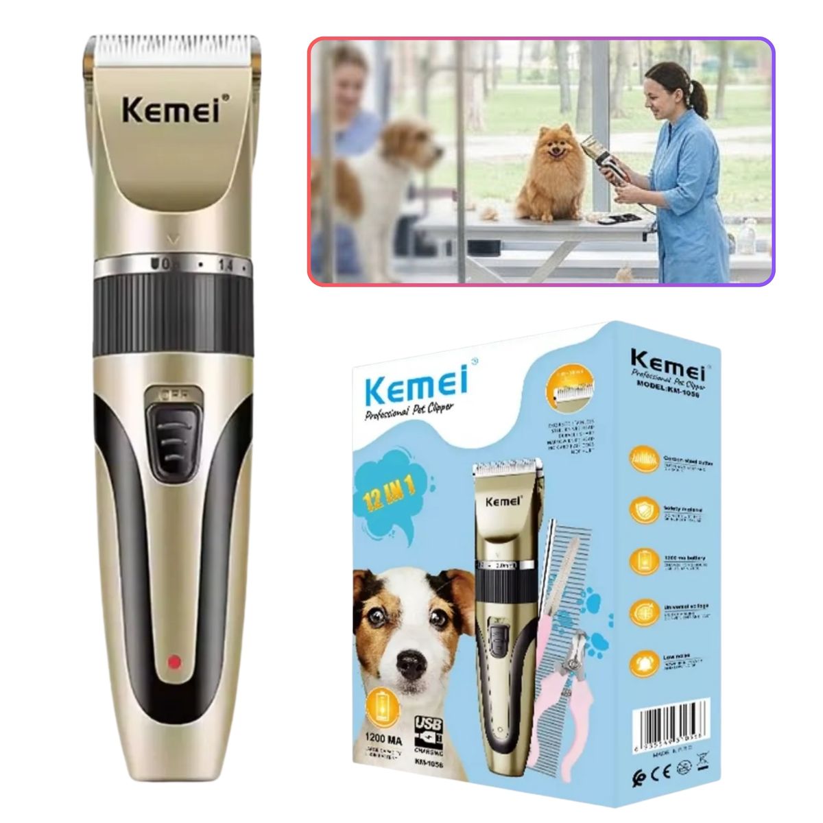 KEMEI - Maquina Cortadora Pelo de Mascota Perro Gato Recargable KEMEI KM-1056