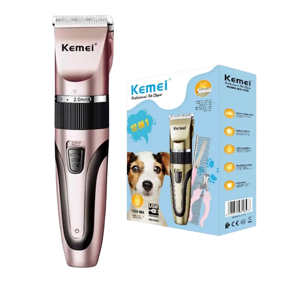 KEMEI - Maquina KEMEI Cortadora Pelo de Mascota Perro Gato Recargable Rosado