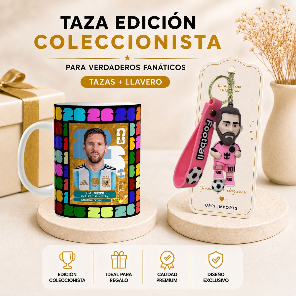 GENERICO - TAZA + LLAVERO  LIONEL MESSI - SET DEL DIA DEL PADRE
