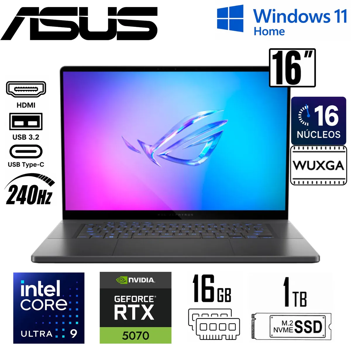 ASUS - LAPTOP GAMER ASUS ZEPHYRUS G16 GU605CP-G16.U95070 ULTRA 9-285H 16GB 1TB SSD GEFORCE RTX 5070 8GB