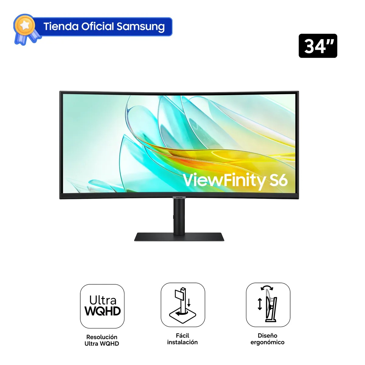 SAMSUNG - Monitor Samsung 34 ViewFinity S6 S65UC Ultra WQHD USB-C Negro