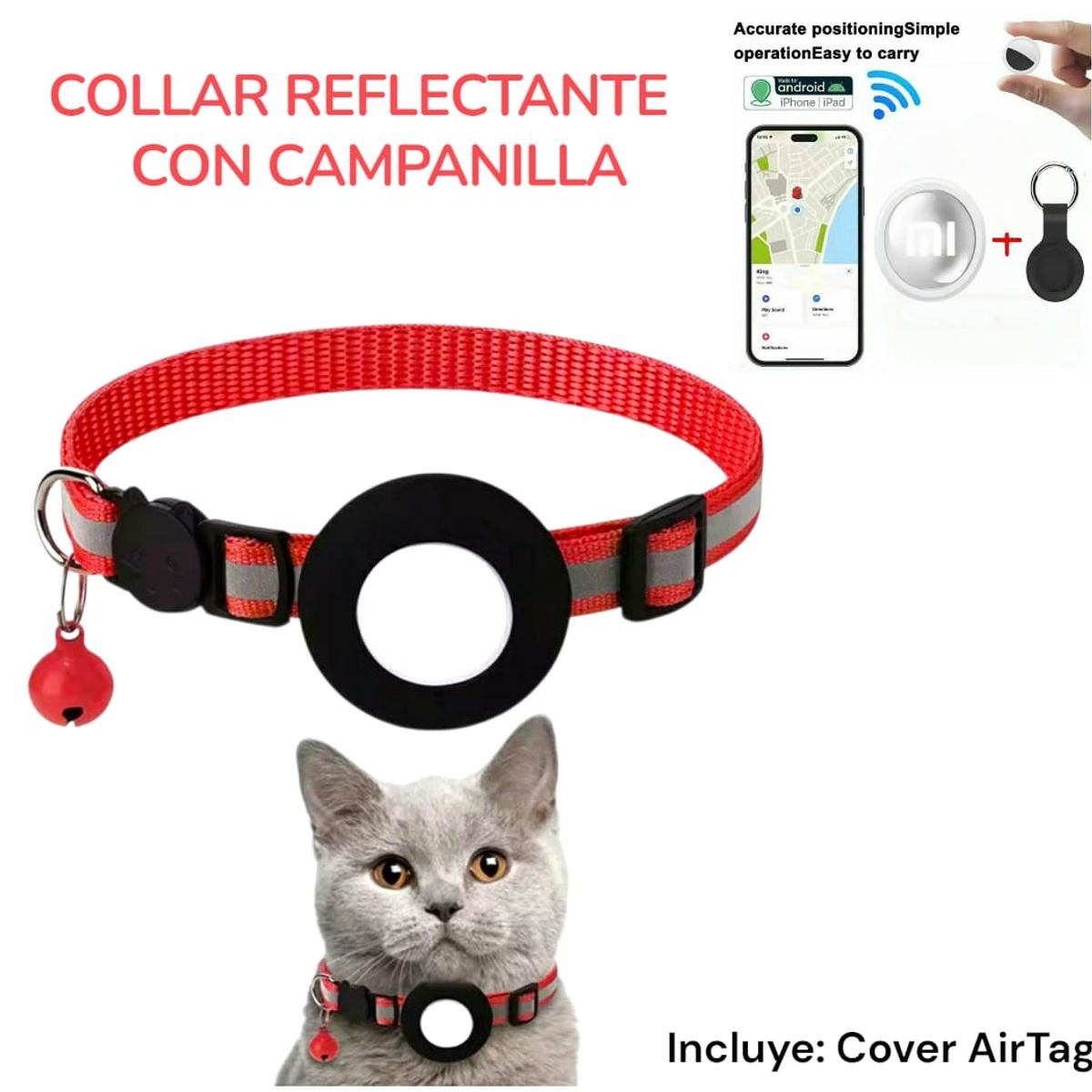 GENERICO - COLLAR REFLECTANTE PARA AIRTAG MAS GPS PARA MASCOTAS