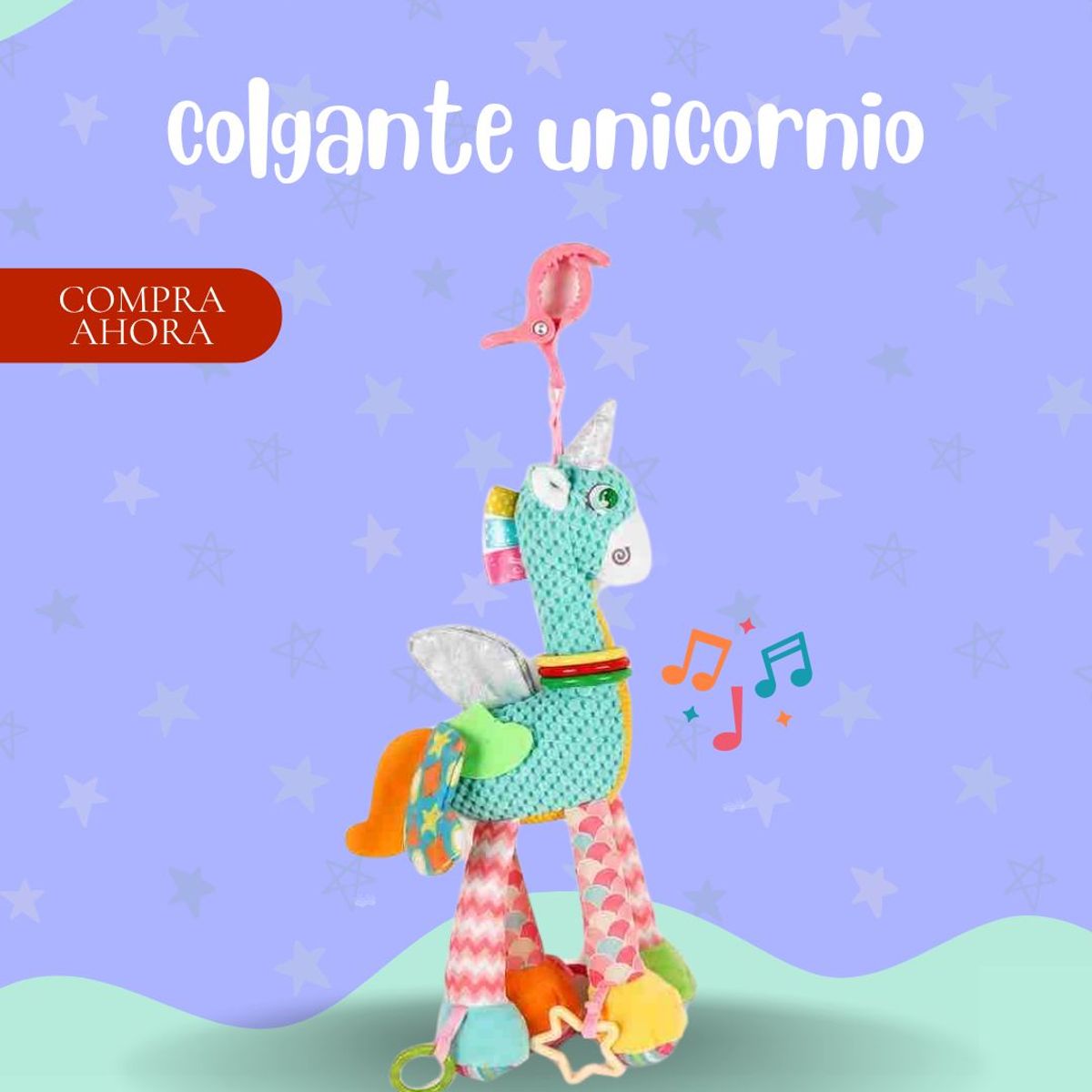 Baby - Juego colgante didactico de unicornio celeste para bebé - PREMIUM