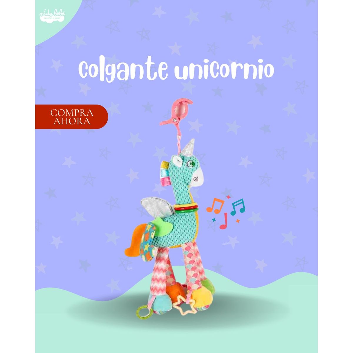 Baby - Juego colgante didactico de unicornio celeste para bebé - PREMIUM