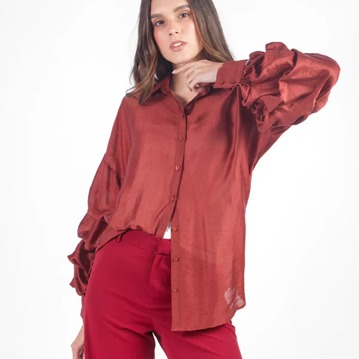 MICHELLE BELAU - Blusa manga larga pliegues con cuello