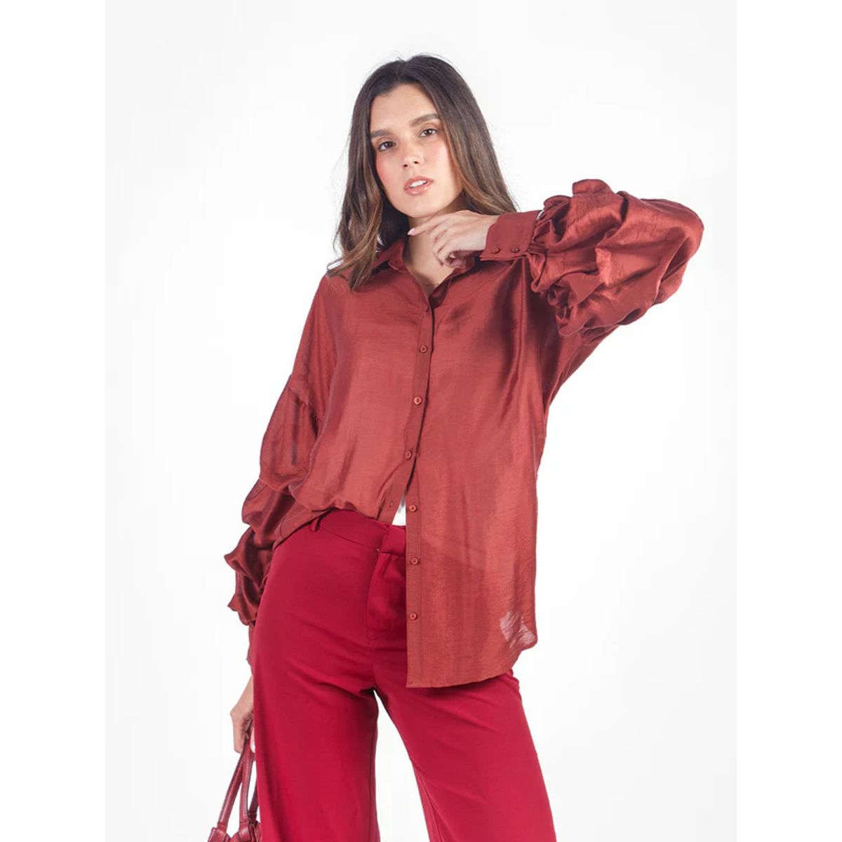 MICHELLE BELAU - Blusa manga larga pliegues con cuello
