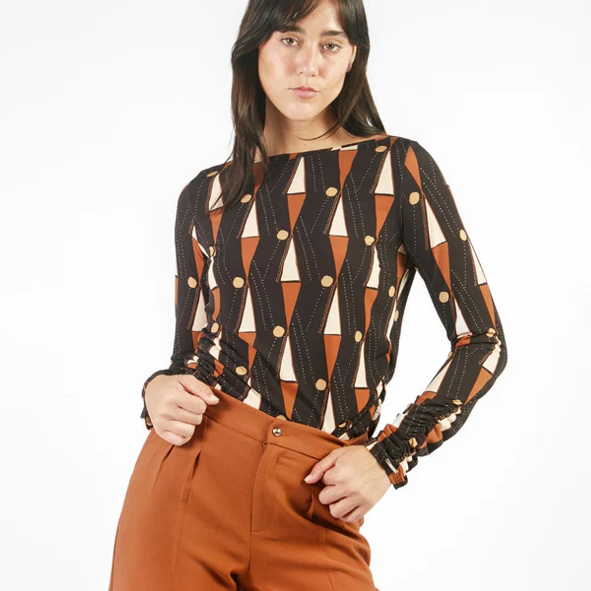 MICHELLE BELAU - Polo estampado manga larga con recogidos