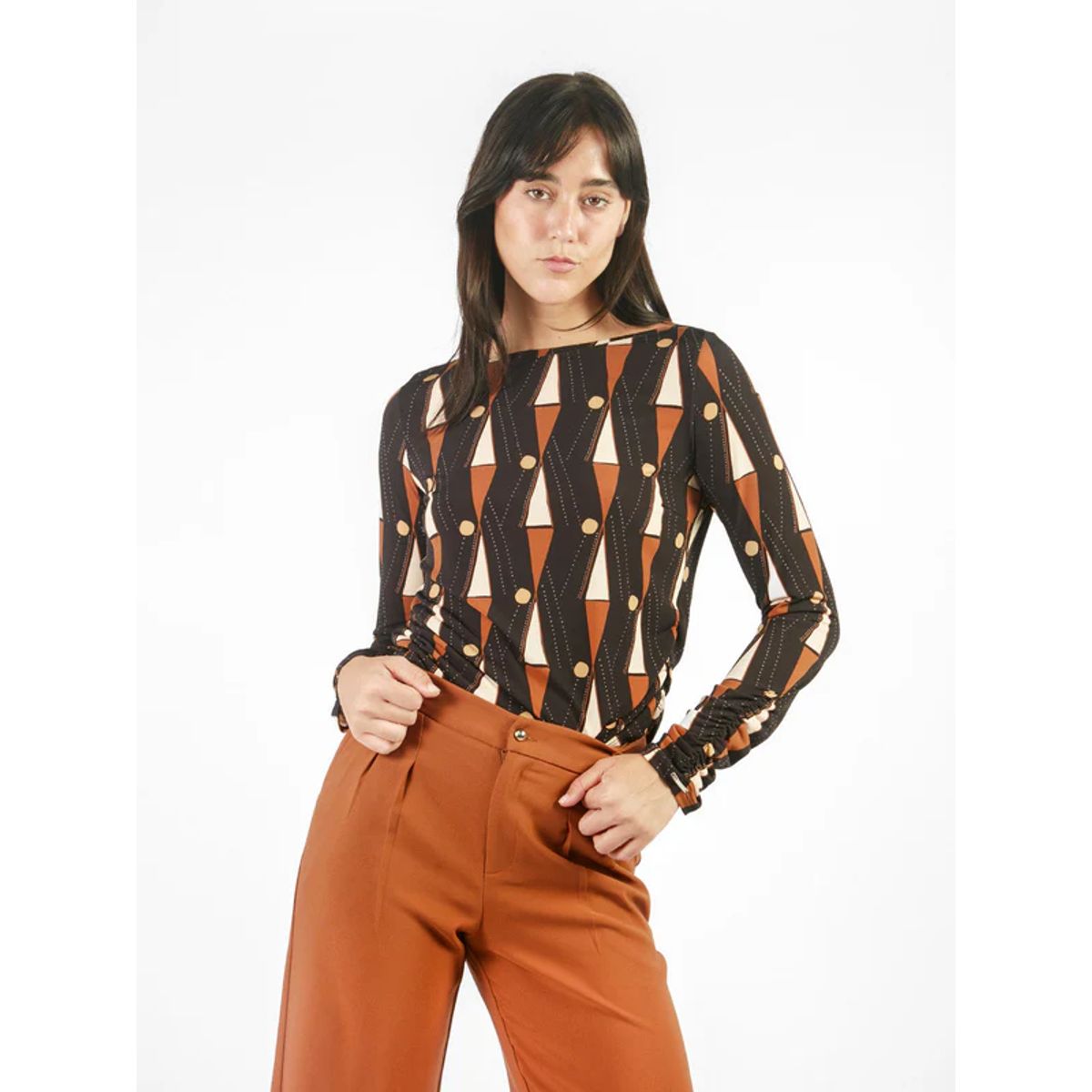 MICHELLE BELAU - Polo estampado manga larga con recogidos