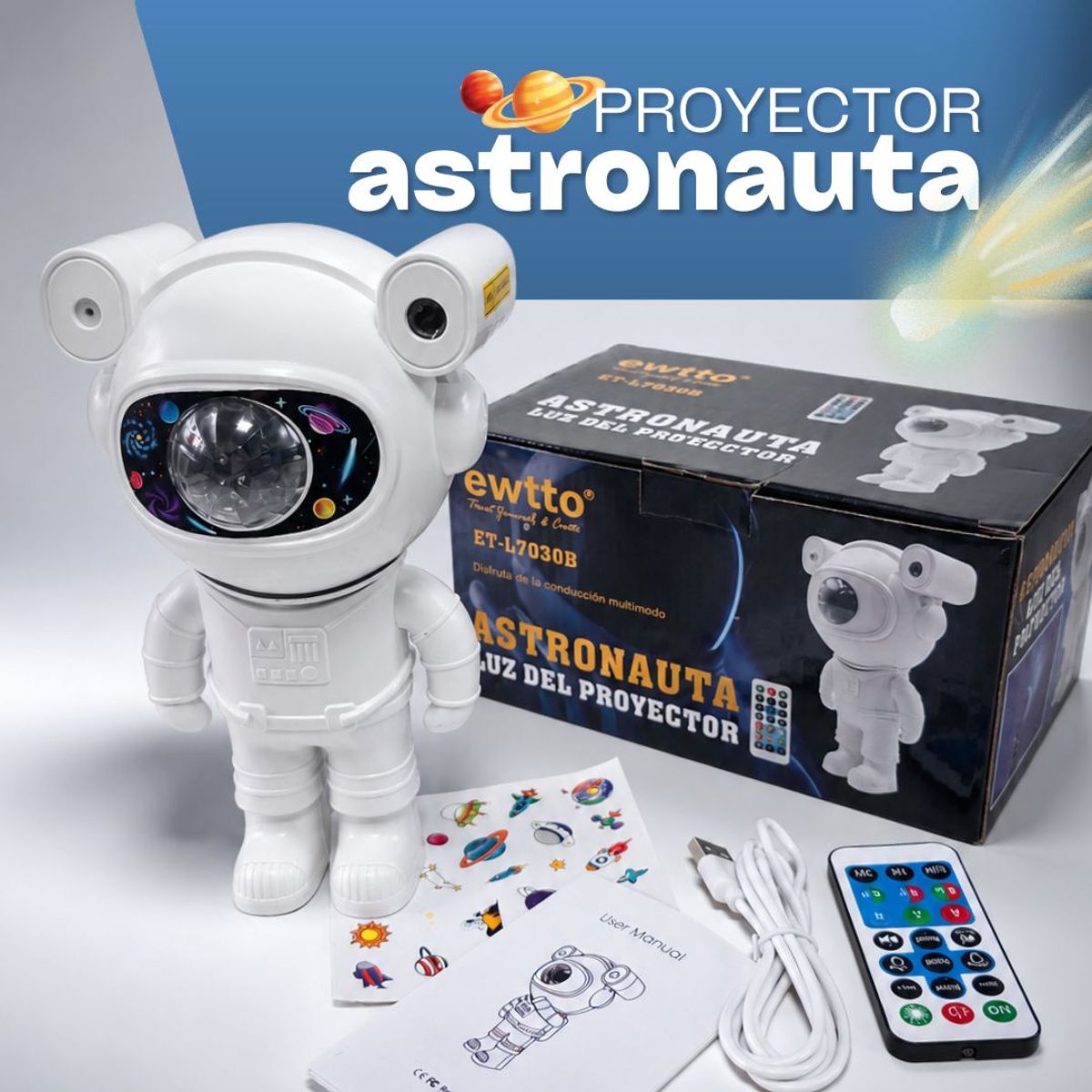 GENERICO - LAMPARA PROYECTOR ASTRONAUTA LUZ LED CON CONTROL BLUETOOTH
