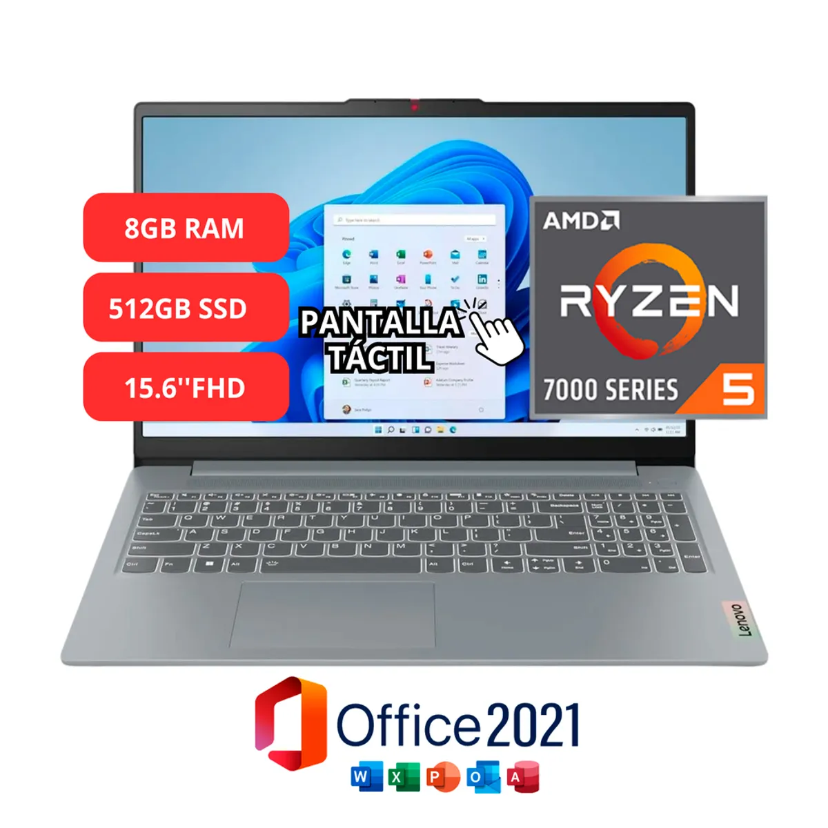 LENOVO - Laptop Lenovo Ryzen 5-7520U 15.6" 512GB SSD 8GB RAM Win11 + Office 2021