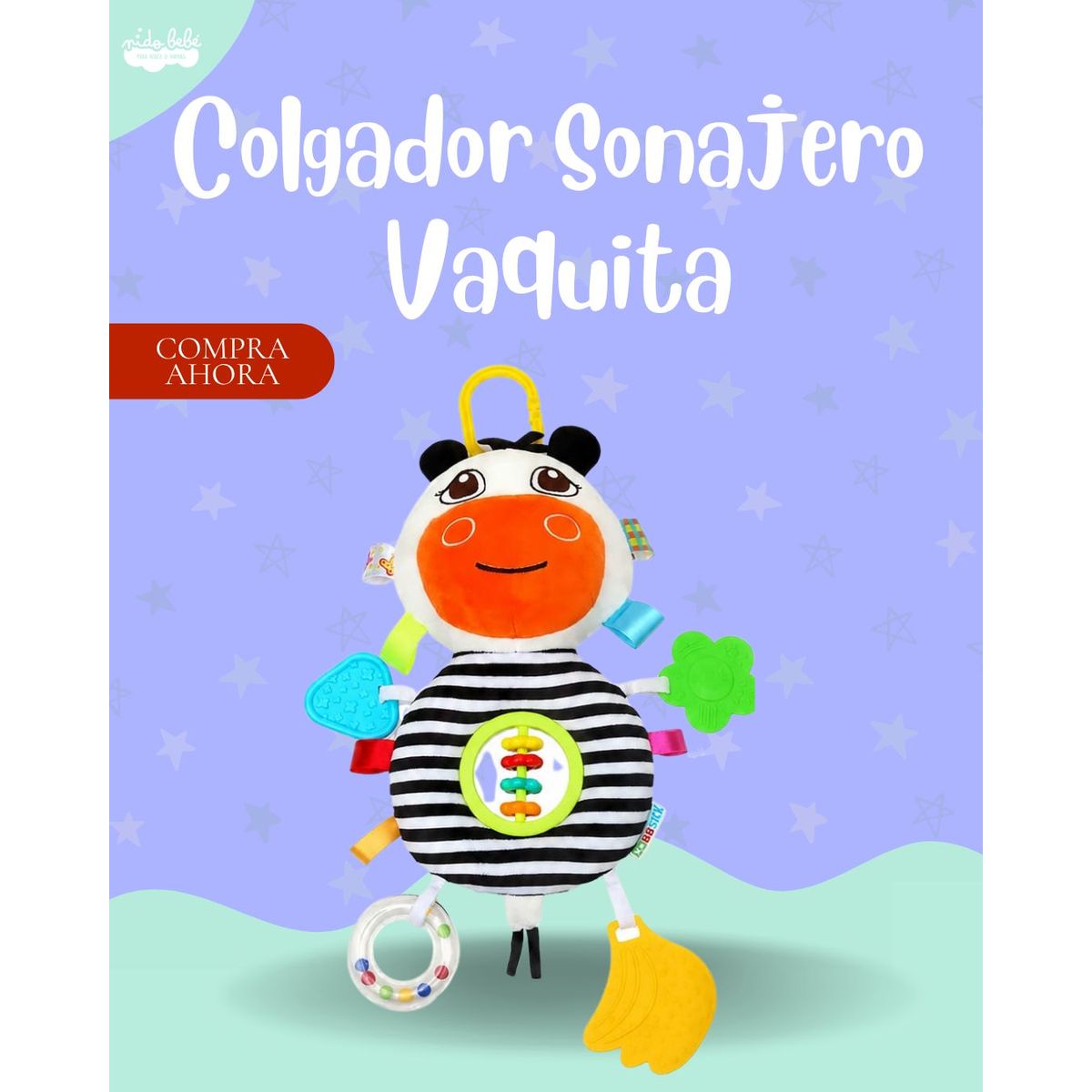 Baby - Juego colgante didactico modelo "VAQUITA"  para bebé - PREMIUM
