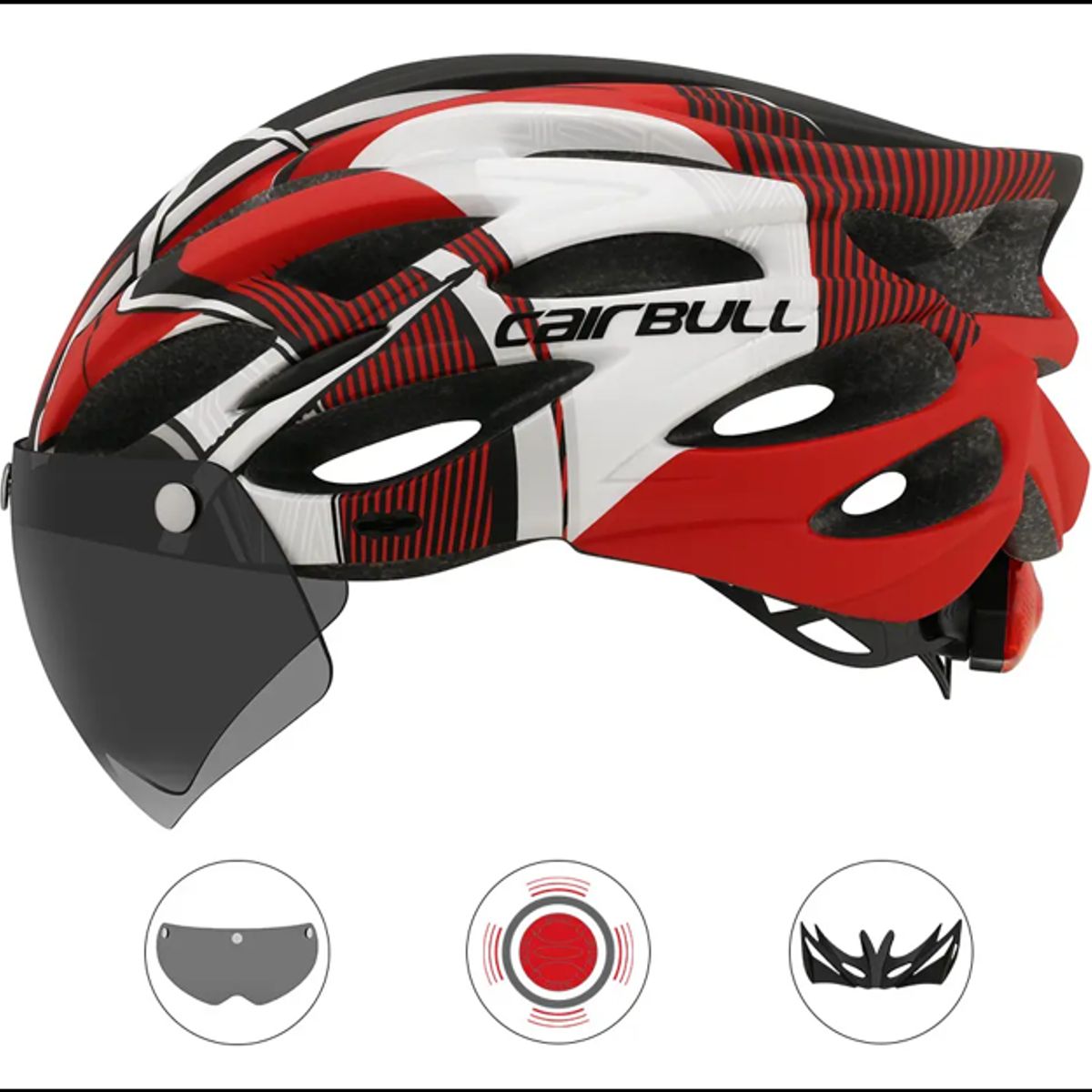 CAIRBULL - Casco CAIRBULL de Ciclismo con visor remobible, imantado con luz trasera