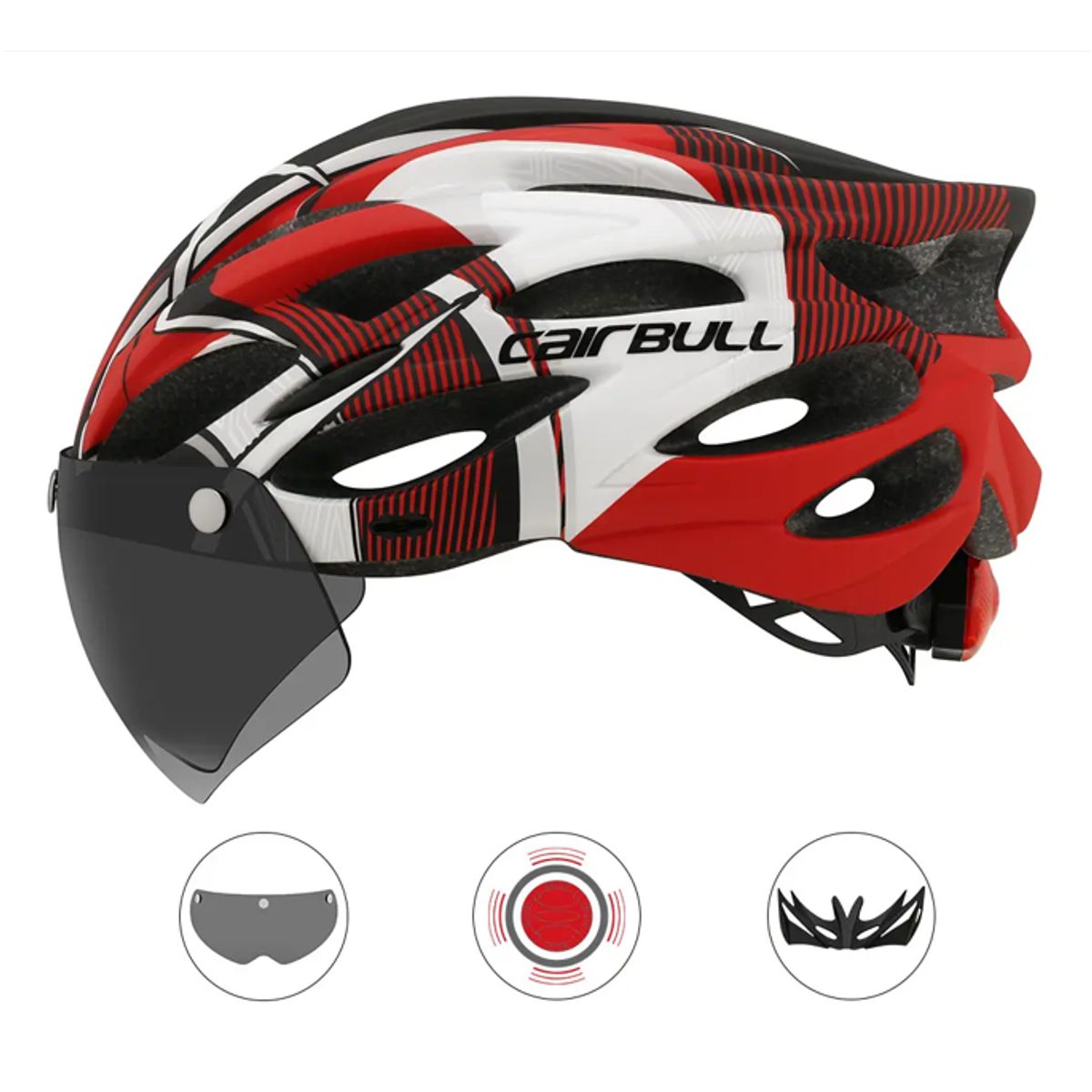 CAIRBULL - Casco CAIRBULL de Ciclismo con visor remobible, imantado con luz trasera