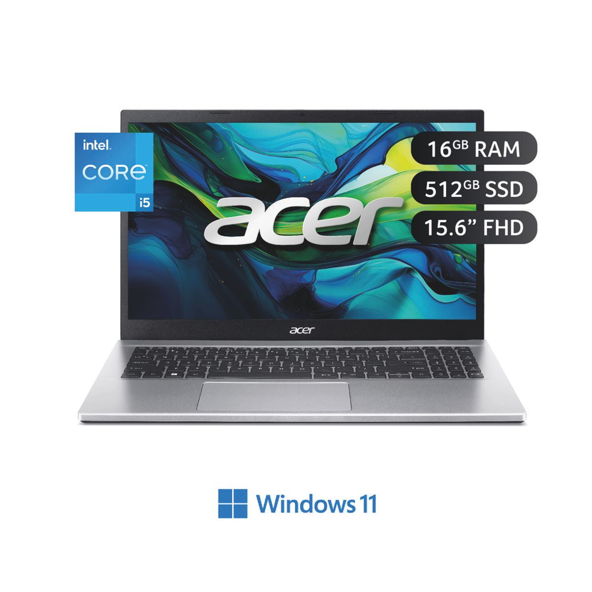 ACER - Laptop Acer A315-59-596Z 15.6" FHD Intel Core i5-1235U 512GB SSD 16GB RAM Intel UHD Graphics Windows 11 plata