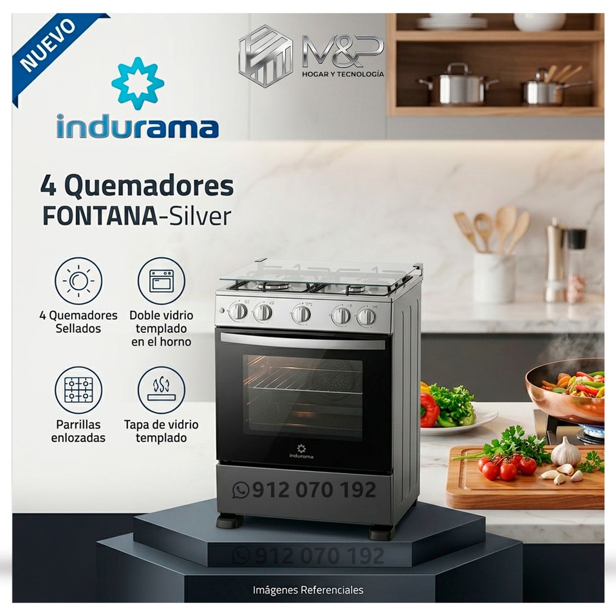 INDURAMA - Cocina Indurama de 4 Hornillas Fontana - Modelo Nuevo