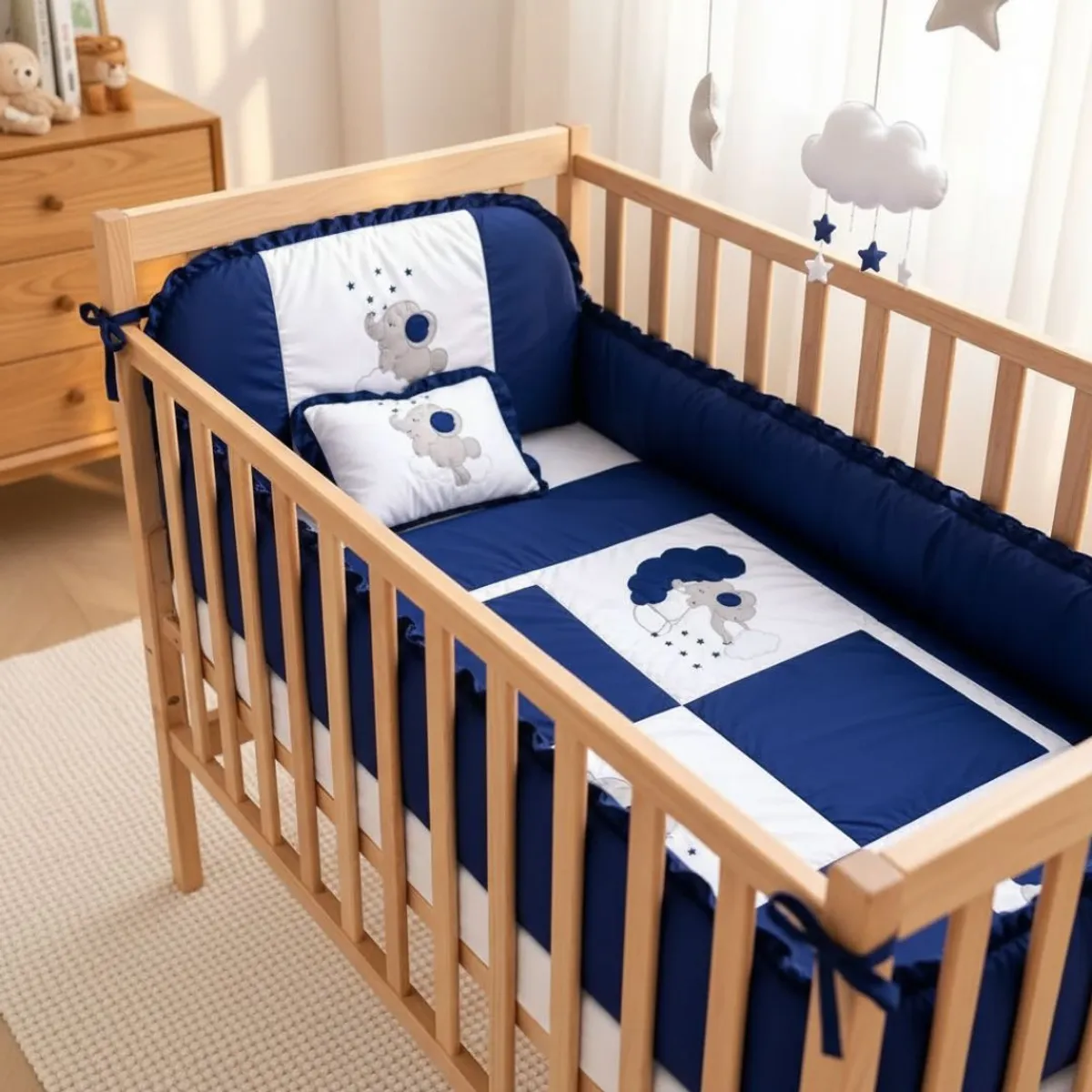 GENERICO - Set de Cuna para Bebé 5 Piezas – Suave color Azul
