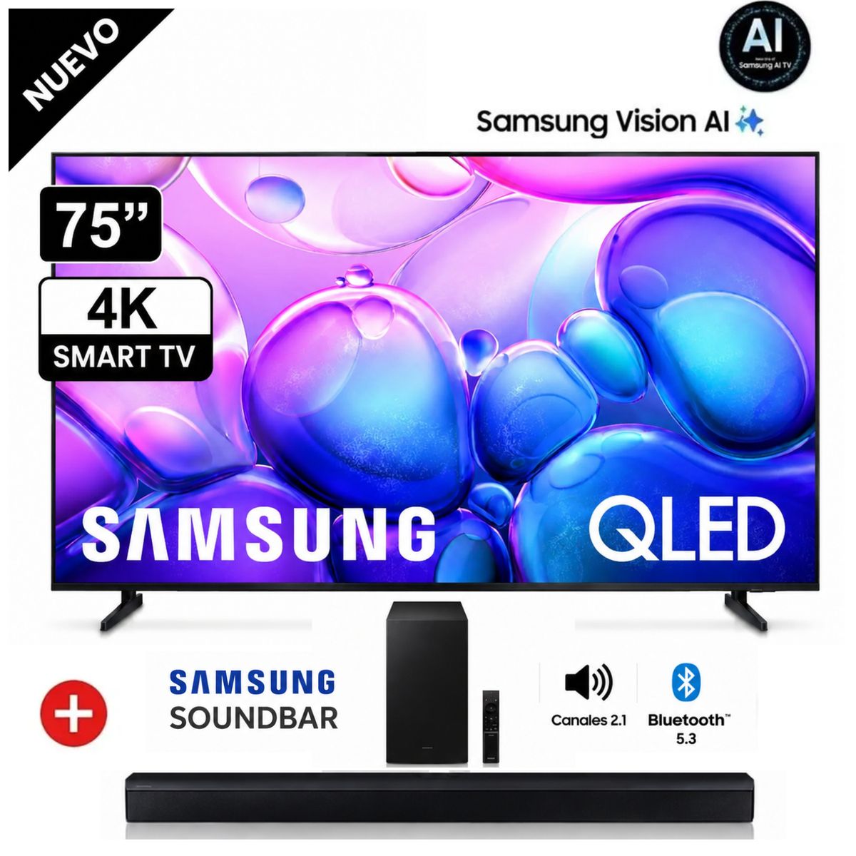 SAMSUNG - Televisor Samsung QLED 75 Smart TV 4K QN75Q6FA + Soundbar B450