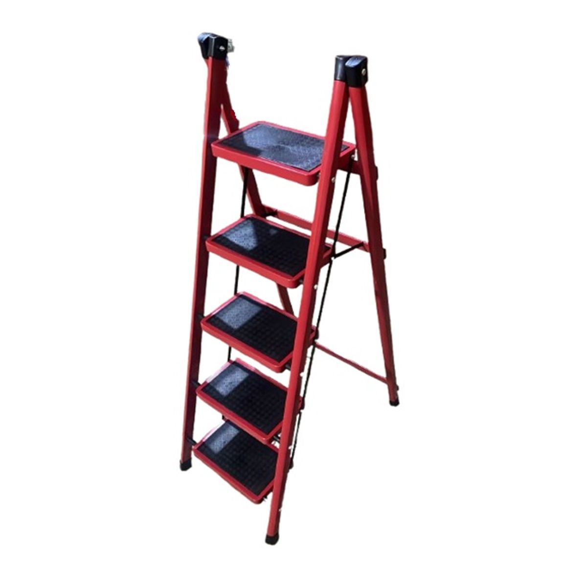 GENERICO - Escalera Tijera Plegable Metálica 5 Peldaños Antideslizante Roja