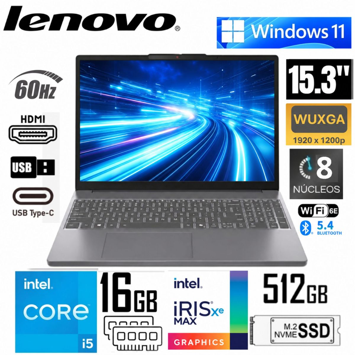 LENOVO - Laptop Lenovo IdeaPad Slim 3 15IRH10 Intel Core i5-13420H 16GB  512GB  15.3" WUXGA  83K1016CLM